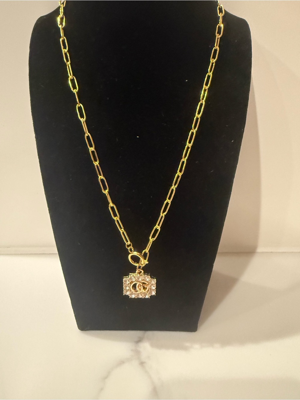 Upcycled Gucci Gold Crystal GG Charm Pendant Necklace - Picture 12 of 12
